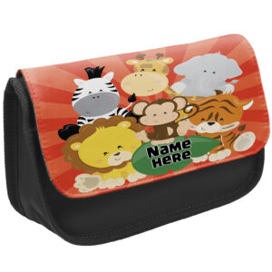 Personalised Safari Animals Kids Black Pencil Case EC038
