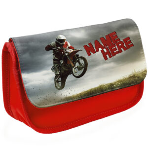 Personalised Motocross Dirt Bike Kids Red Pencil Case SH062