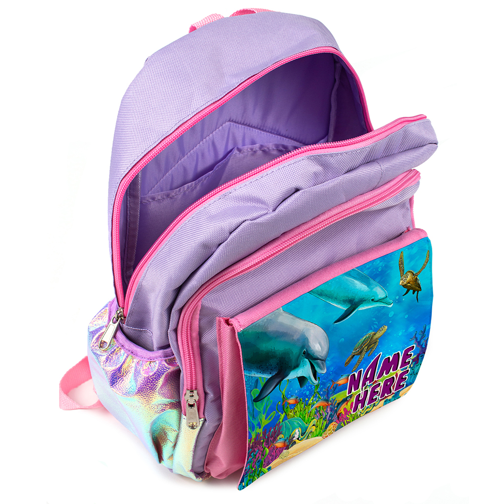 Personalised Dolphin Sea Turtle Purple Kids Backpack ST122 - Image 3