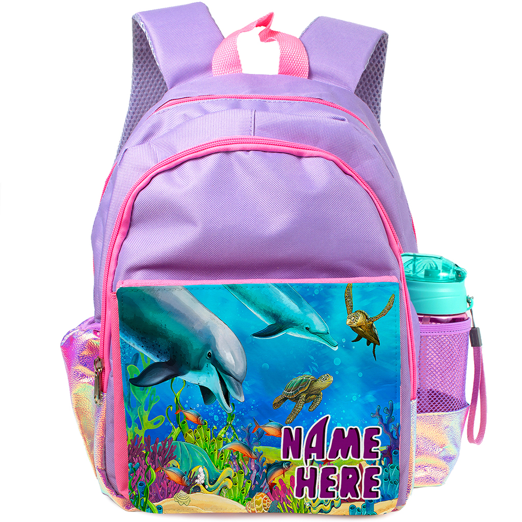 Personalised Dolphin Sea Turtle Purple Kids Backpack ST122