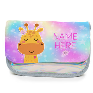 Personalised Cute Giraffe Kids Silver Pencil Case KKM09