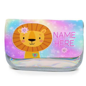 Personalised Cute Lion Kids Silver Pencil Case KKM16