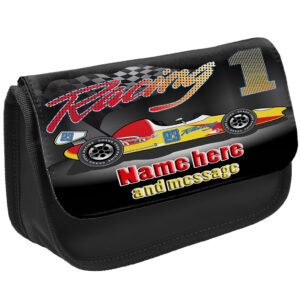 Personalised Race Car Kids Black Pencil Case ST255