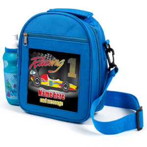 Personalised Race Car Kids Blue Lunch Bag ST255