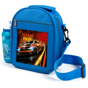 Personalised Race Car Kids Blue Lunch Bag JS05