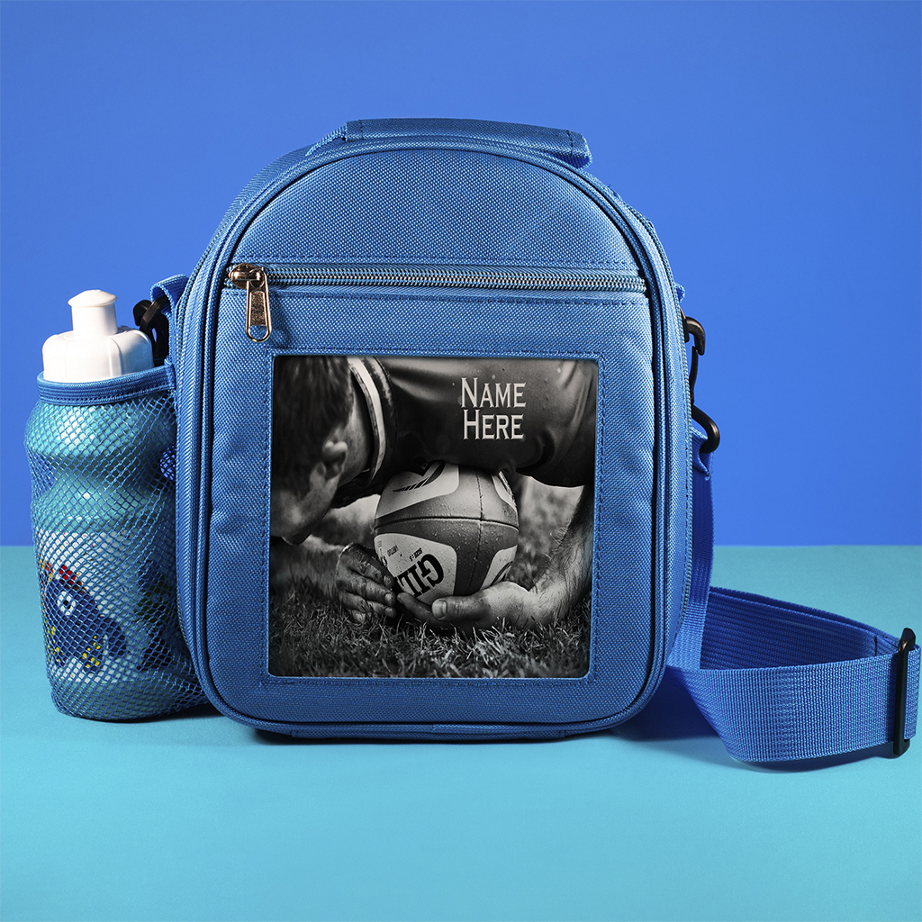 Personalised Rugby Kids Blue Lunch Bag ST476 - Image 5
