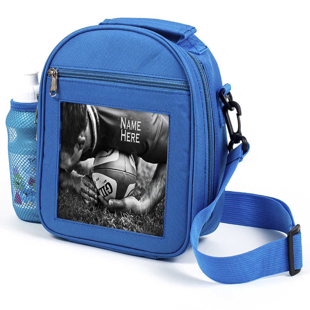 Personalised Rugby Kids Blue Lunch Bag ST476