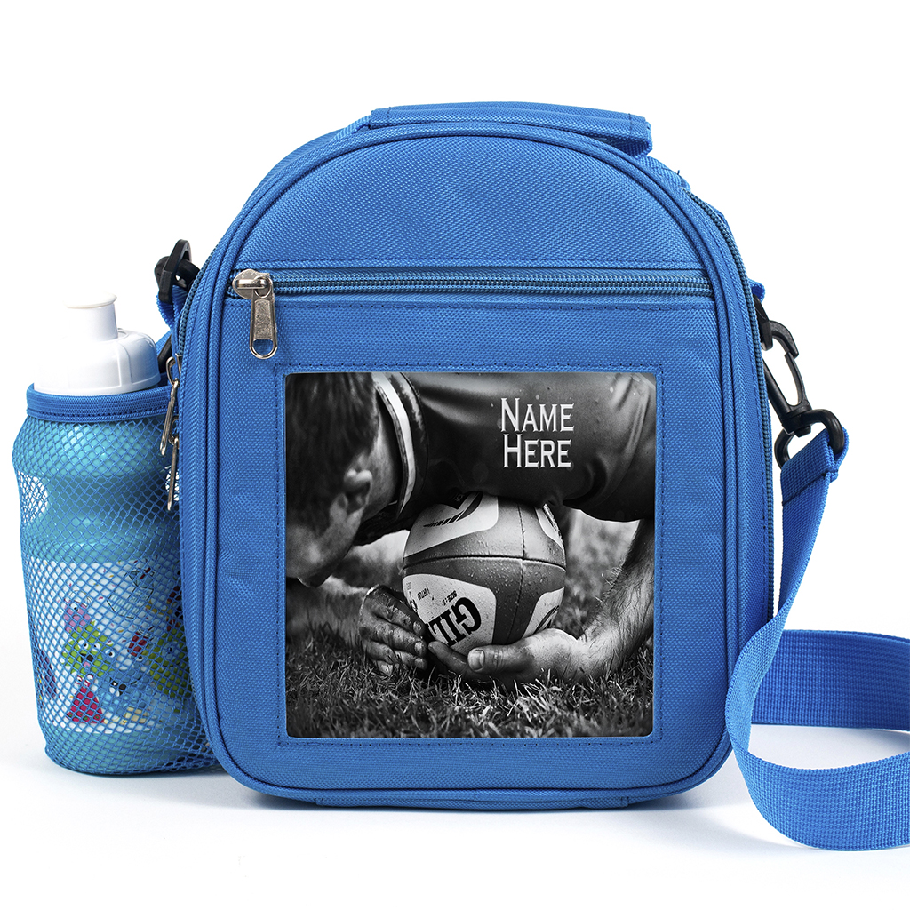 Personalised Rugby Kids Blue Lunch Bag ST476 - Image 2