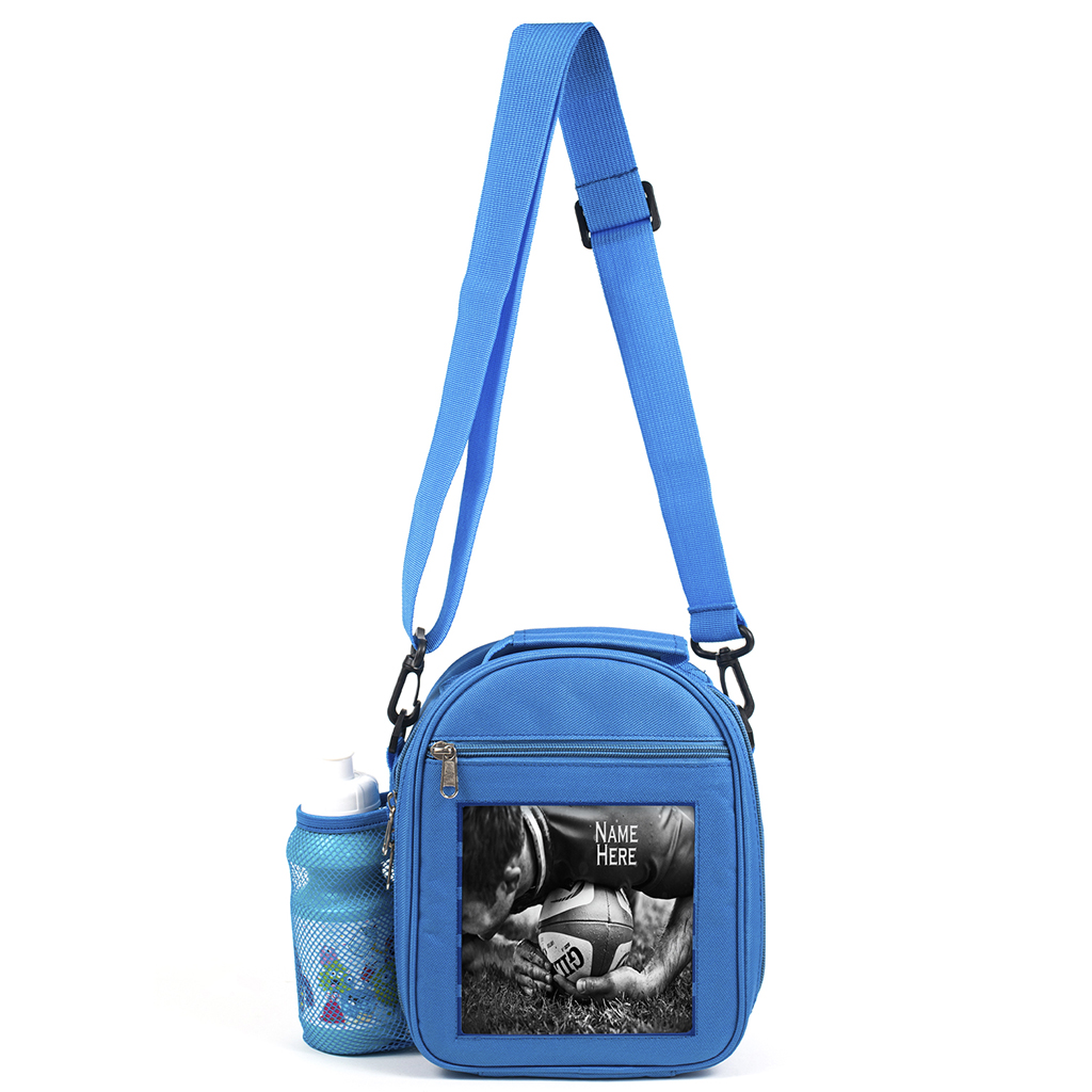 Personalised Rugby Kids Blue Lunch Bag ST476 - Image 3