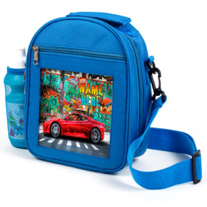 Personalised Race Car Kids Blue Lunch Bag ST465