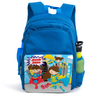 Personalised Superhero Girls Blue Backpack EC028