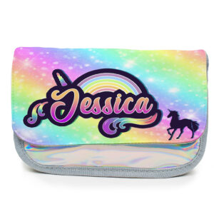 Personalised Rainbow Unicorn Kids Silver Pencil Case KSP215