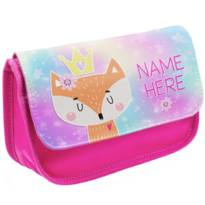 Personalised Cute Fox Kids Pink Pencil Case KKM07