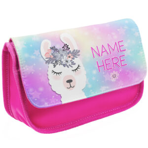 Personalised Cute Llama Kids Pink Pencil Case KKM17