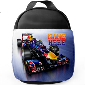 Personalised Race Car Kids Black Lunch Bag JS02