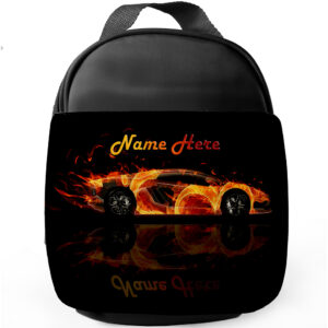 Personalised Race Car Kids Black Lunch Bag JS03