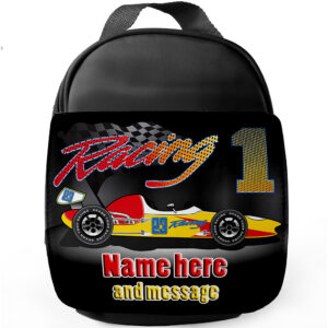 Personalised Race Car Kids Black Lunch Bag ST255