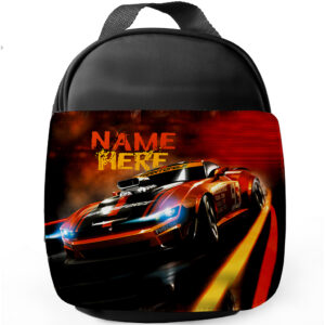 Personalised Race Car Kids Black Lunch Bag JS05