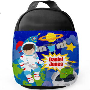 Personalised Space Astronaut Kids Black Lunch Bag EC024