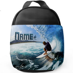 Personalised Surfer Kids Black Lunch Bag SH251