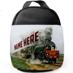 Personalised Flying Scotsman Steam Train Kids Black Lunch Bag FST02