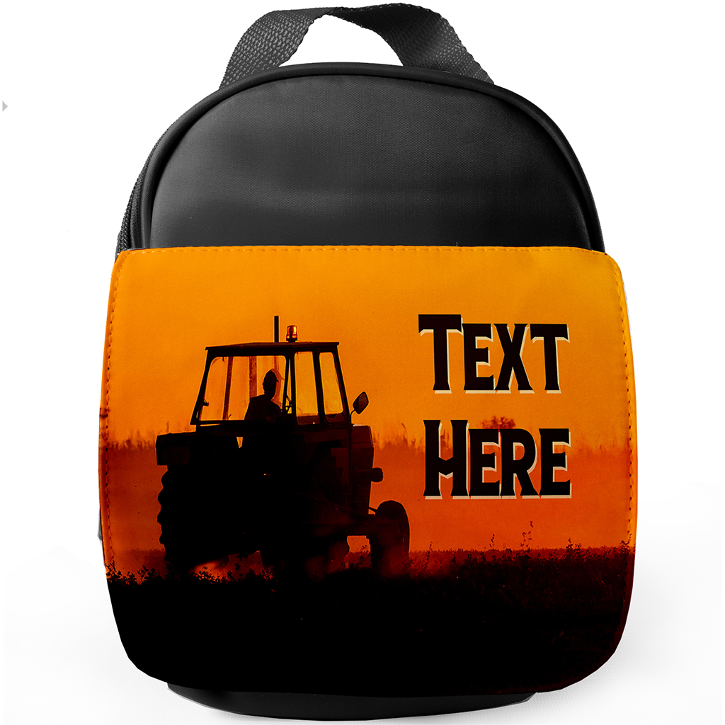 Personalised Tractor Kids Black Lunch Bag KS52