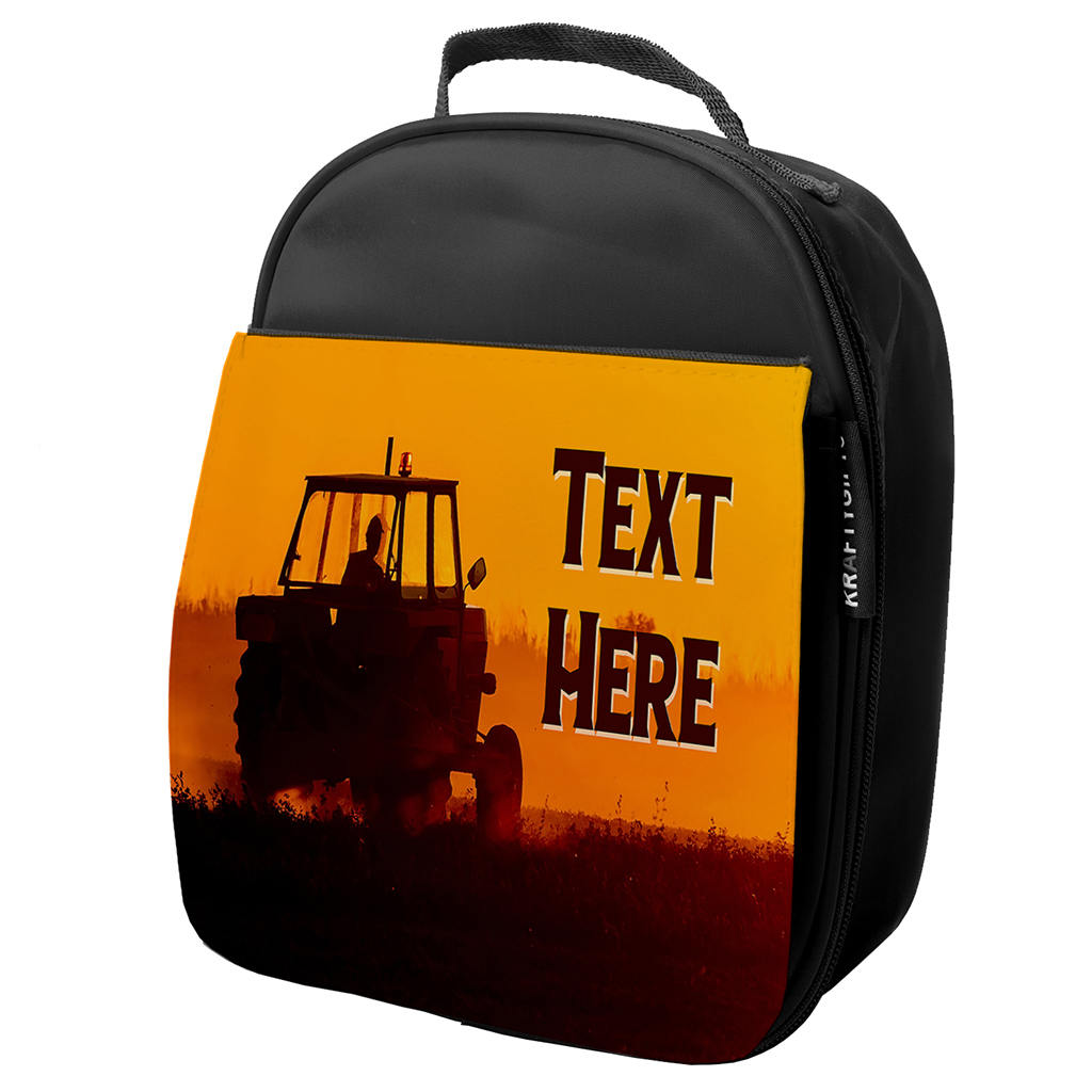 Personalised Tractor Kids Black Lunch Bag KS52 - Image 2