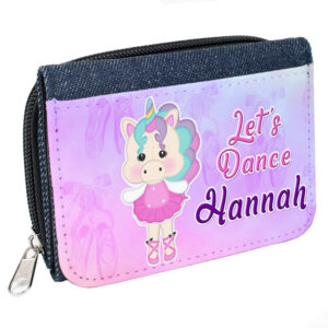 Personalised Unicorn Ballerina Kids Denim Purse KS143