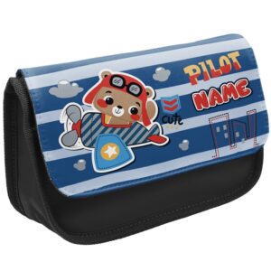 Personalised Cute Bear Kids Black Pencil Case Stationery Bag KK16