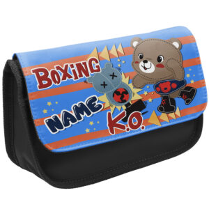 Personalised Boxing Bear Kids Black Pencil Case Stationery Bag KK07