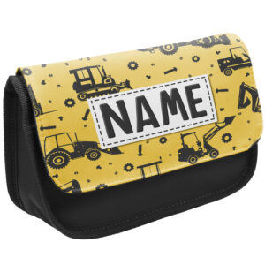 Personalised Digger Kids Black Pencil Case Stationery Bag KK30