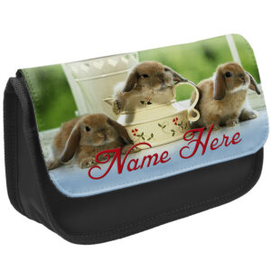 Personalised Bunny Rabbit Kids Black Pencil Case Corn Snake Stationery Bag SS003