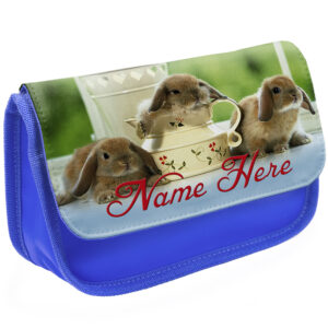 Personalised Bunny Rabbit Kids Blue Pencil Case Pet Stationery Bag SS003
