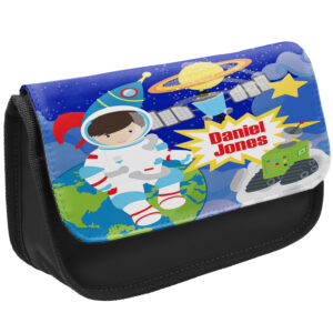 Personalised Spaceman Kids Black Pencil Case Stationery Bag EC024