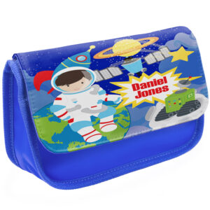Personalised Spaceman Kids Blue Pencil Case Stationery Bag EC024