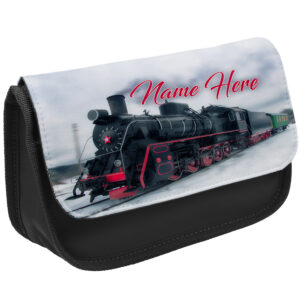 Personalised Steam Train Kids Black Pencil Case Stationery Bag SH262