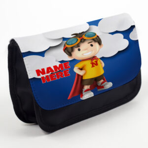 Personalised Super Boy Kids Black Pencil Case Stationery Bag ST136