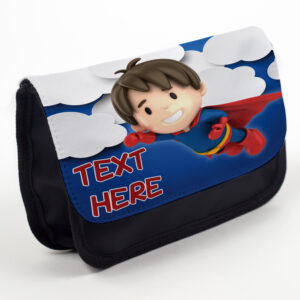 Personalised Super Boy Kids Black Pencil Case Stationery Bag DP12