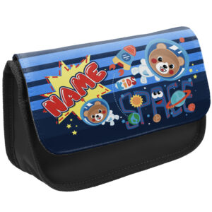 Personalised Space Bear Kids Black Pencil Case Stationery Bag KK24