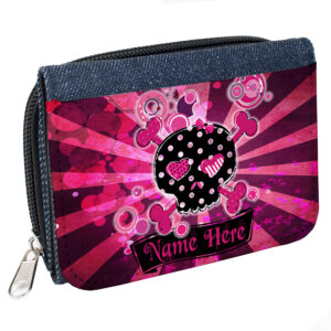 Personalised Pink Skull Denim Goth Purse ST021