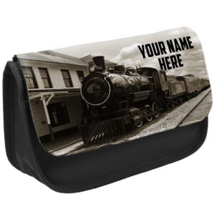 Personalised Steam Train Kids Black Pencil Case Stationery Bag ST148