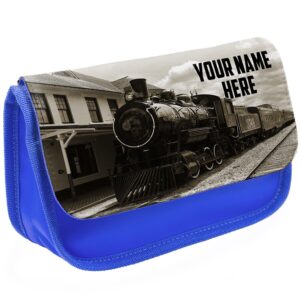 Personalised Steam Train Kids Blue Pencil Case Stationery Bag ST148