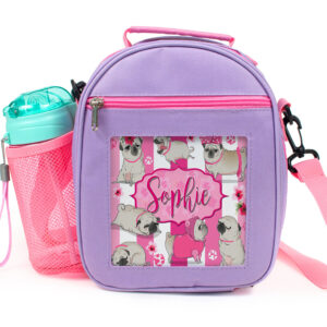 Personalised Pug Purple Kids Girls School Lunch Bag KS115