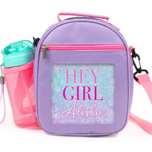 Personalised Hey Girl! Purple Kids Girls School Lunch Bag KS209