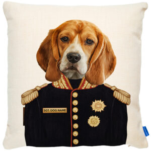 Personalised Beagle Cushion Cover Military Dog Portrait FDC01