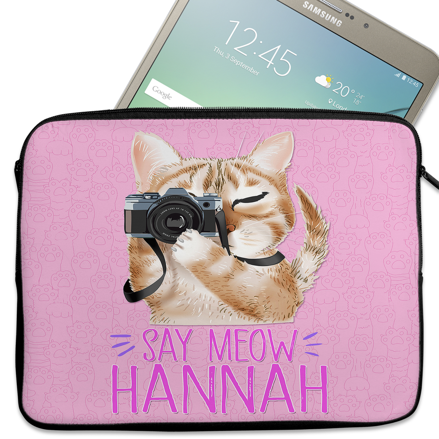 Personalised Cute Cat Tablet Sleeve Laptop Girls iPad Case KS241 - Image 2