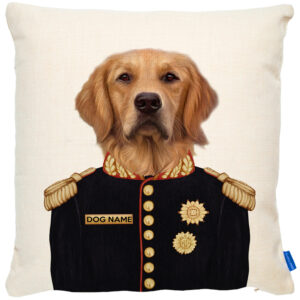 Personalised Golden Retriever Cushion Cover Military Dog Portrait FDC24