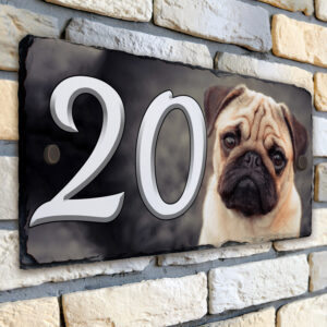 Personalised Pug Dog House Number Slate SL49