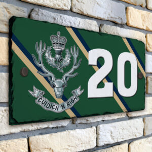 Queen's Own Highlanders Personalised House Number Slate AS52