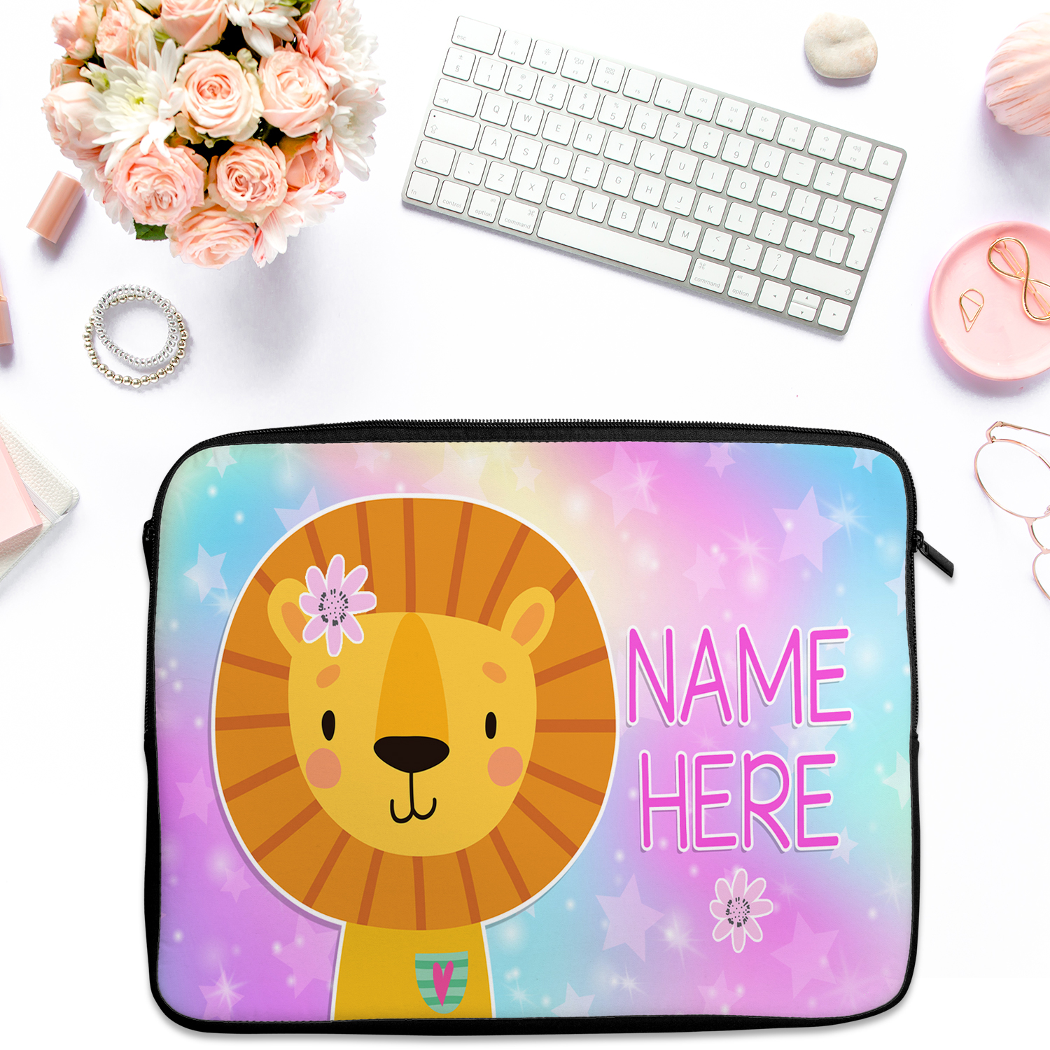 Personalised Lion Tablet Sleeve Laptop Girls iPad Case KKM16 - Image 2
